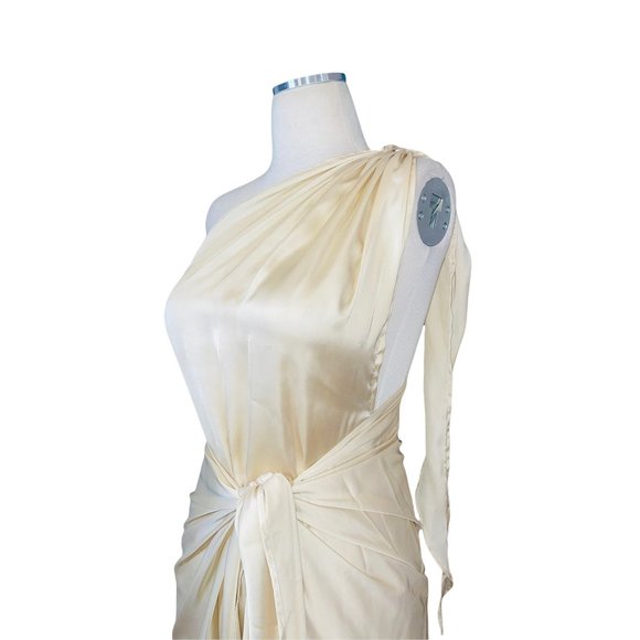Baobab Marea Satin Dress in Caramel Medium New Womens One Shoulder Midi - Picture 6 of 16